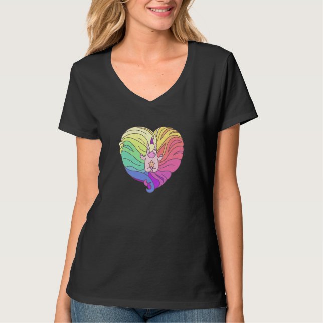 T-shirt Rainbow Hair Heart Yoga Unicorn (Devant)