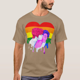 T-shirt Rainbow Heart Lesbian Gay pride Mois Transgenre 