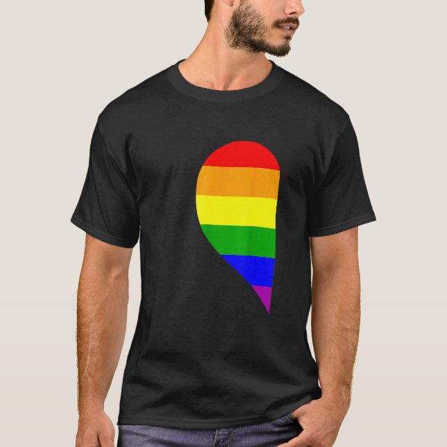 T-shirt Rainbow Heart Lgbt Matching Gay Couple Valentine's (Devant)