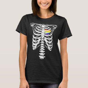 T-shirt Rainbow Heart Skeleton Rib Cage Love Gay Lesbian S