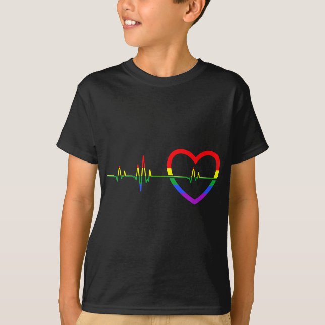 T-shirt Rainbow Heartbeat LGBTQ (Devant)