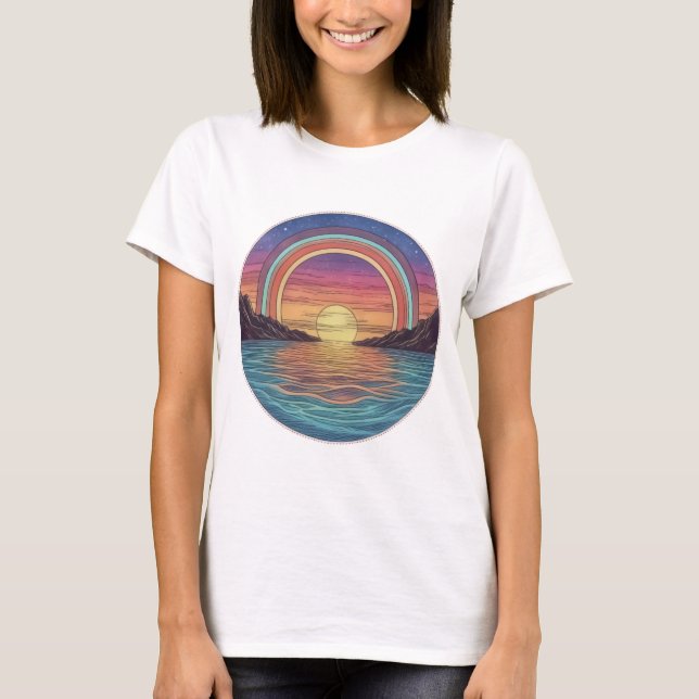 T-shirt Rainbow Horizons : Serene Sunset Art (Devant)