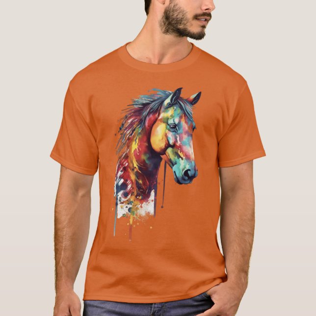 T-shirt Rainbow Horse Head Watercolor (Devant)