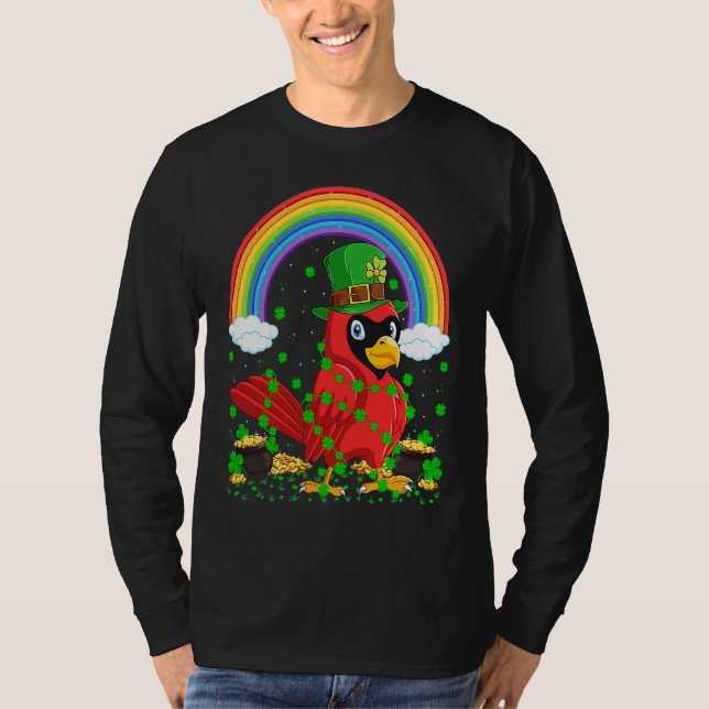 T-shirt Rainbow Irish Shamrock Cardinal Bird St Patrick's  (Devant)