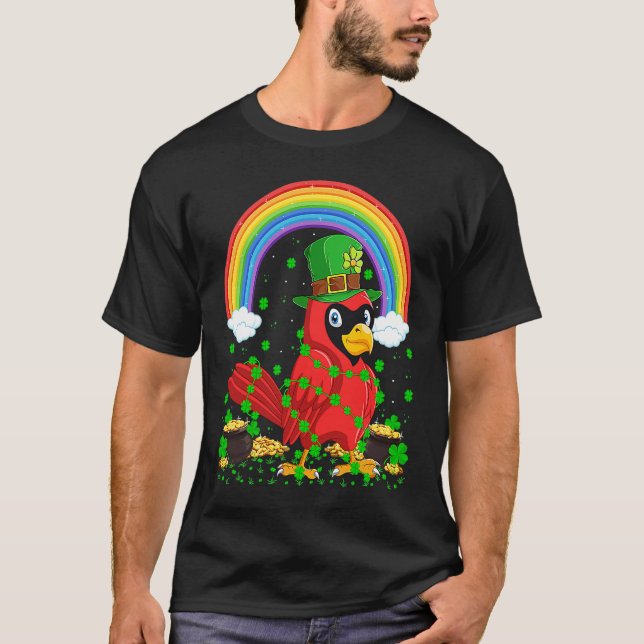T-shirt Rainbow Irish Shamrock Cardinal Bird St Patrick's  (Devant)