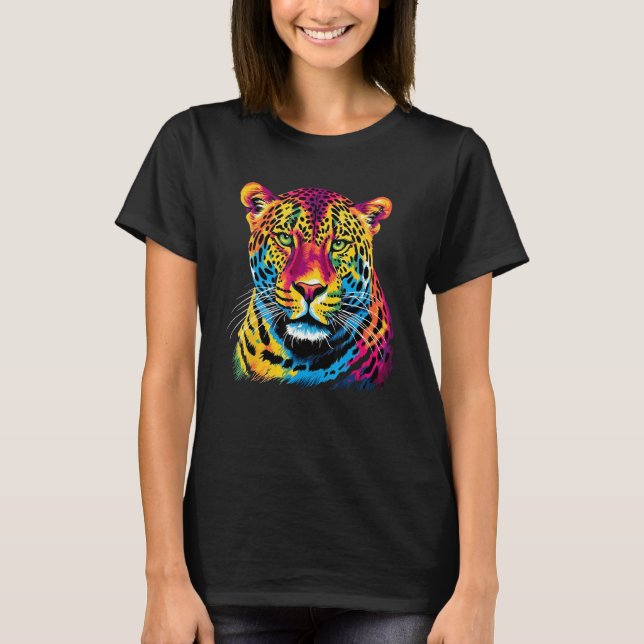 T-shirt Rainbow Jaguar Big Cat Lover Print Graphic Abstrac (Devant)