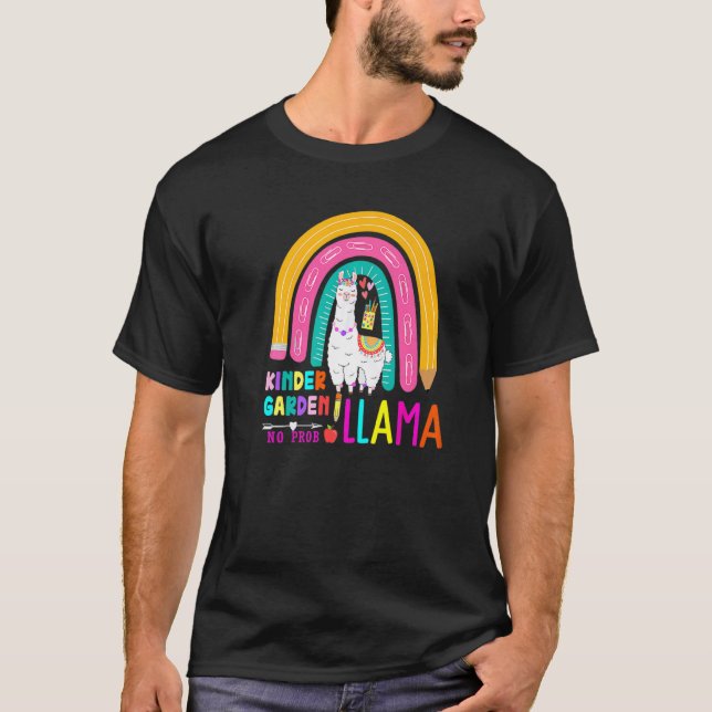 T-shirt Rainbow Kindergarten No Prob Llama 100th Day of Sc (Devant)