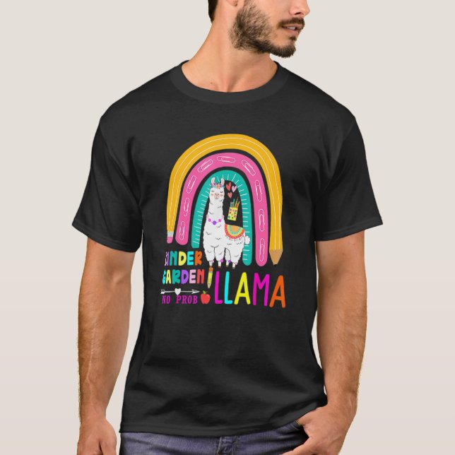 T-shirt Rainbow Kindergarten No Prob Llama 100th Day of Sc (Devant)