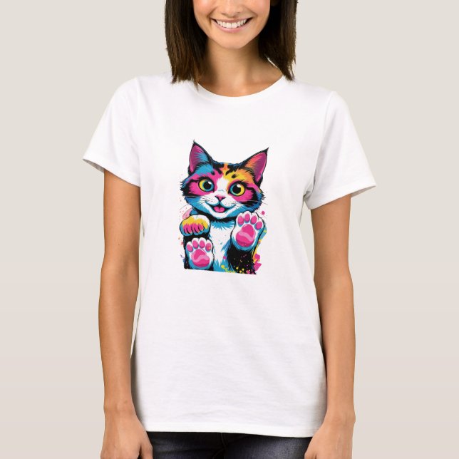T-shirt Rainbow Kitten Coquette Design Png, Chat coloré (Devant)