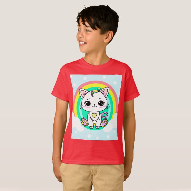 T-shirt Rainbow kitty Boys (Devant entier)