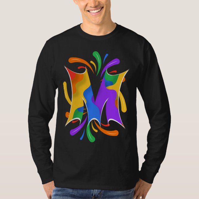 T-shirt Rainbow Letter M Monogram Abstract (Devant)