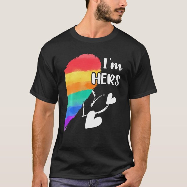 T-shirt Rainbow Lgbt Coeur Je suis Hers Pour Couples Gay L (Devant)