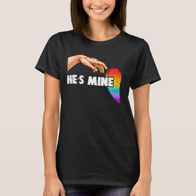T-shirt Rainbow Lgbt Heart He's Mine for Gay Couples Pullo (Devant)