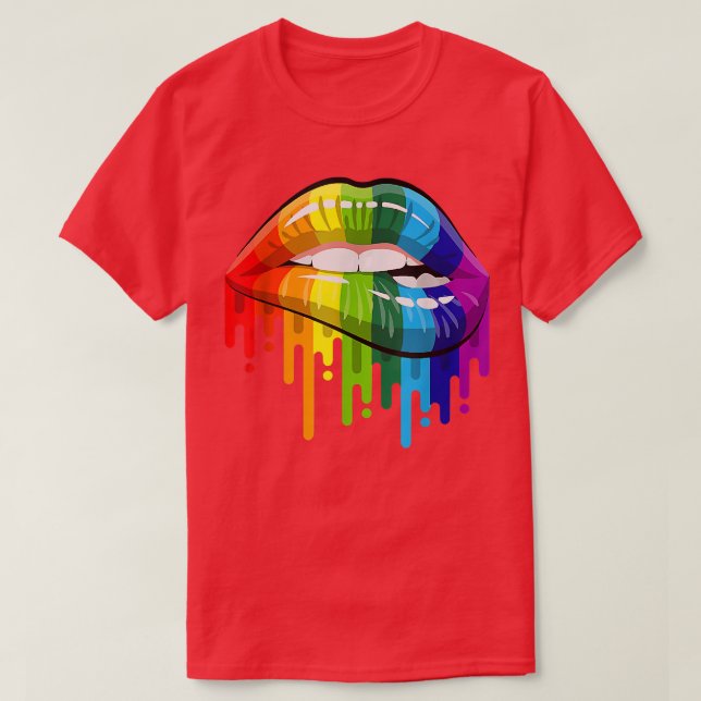T-shirt Rainbow Lip Bite LGBT Pride Mois Gay Bi Trans T-S (Design devant)