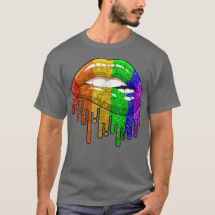 T-shirt Rainbow Lips Biting Sey Cool LGBT Gay Lesbian Homo