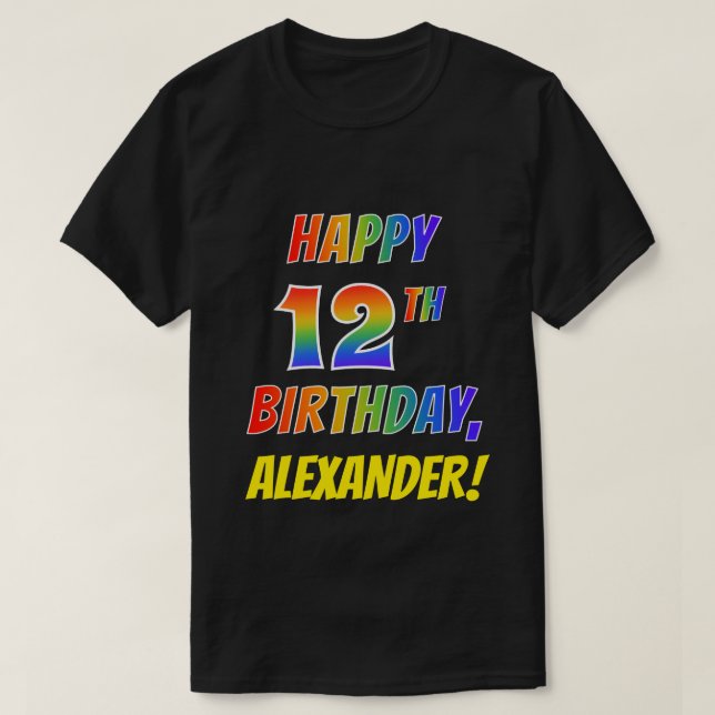 T-shirt Rainbow Look HAPPY 12E ANNIVERSAIRE + Nom personna (Design devant)