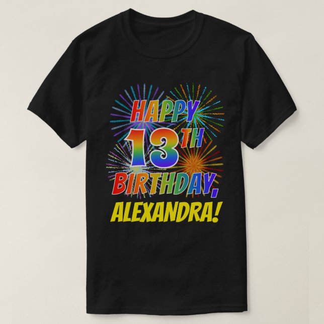 T-shirt Rainbow Look HAPPY 13E ANNIVERSAIRE; Fireworks + N (Design devant)
