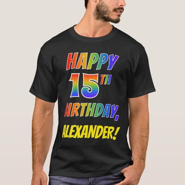T-shirt Rainbow Look HAPPY 15E ANNIVERSAIRE + Nom personna (Devant)