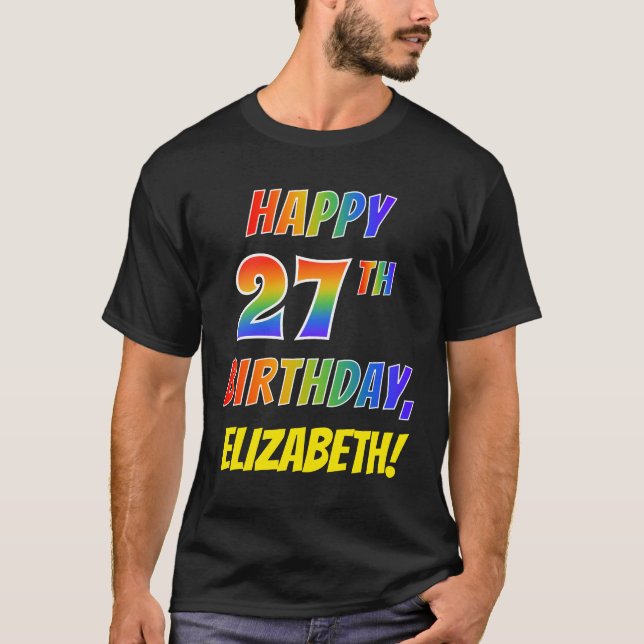 T-shirt Rainbow Look HAPPY 27E ANNIVERSAIRE + Nom personna (Devant)