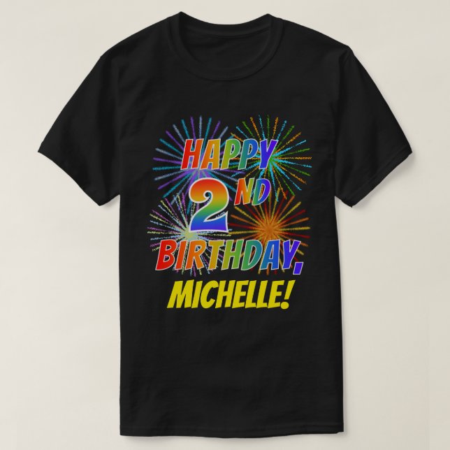 T-shirt Rainbow Look HAPPY 2E ANNIVERSAIRE; Fireworks + No (Design devant)