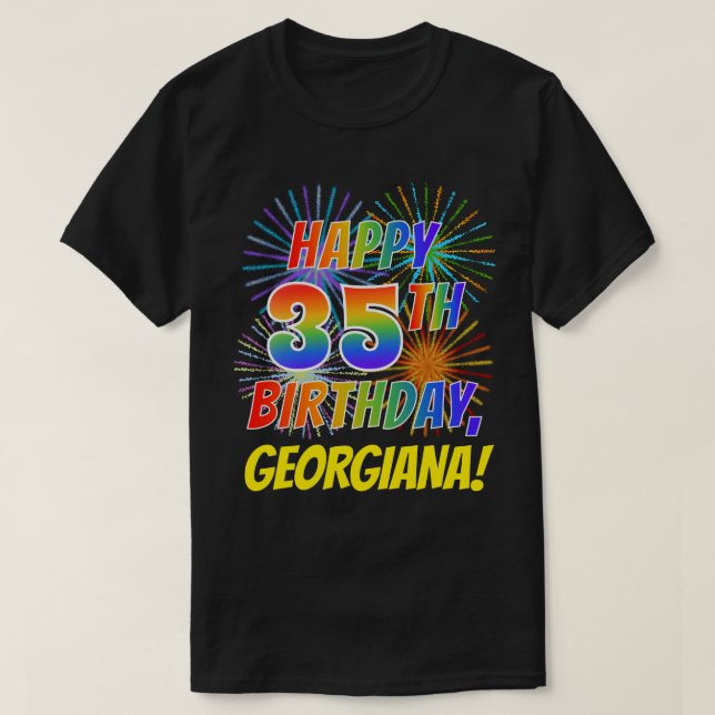 T-shirt Rainbow Look HAPPY 35E ANNIVERSAIRE; Fireworks + N (Design devant)