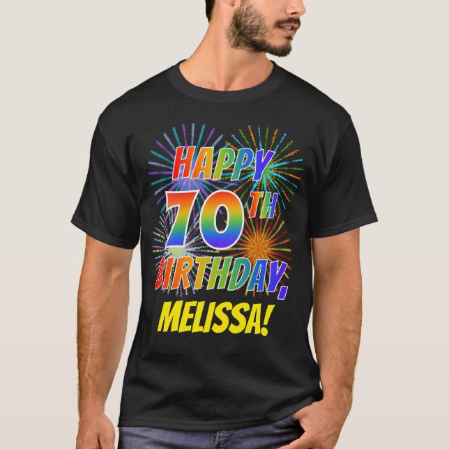 T-shirt Rainbow Look HAPPY 70E ANNIVERSAIRE; Fireworks + N (Devant)
