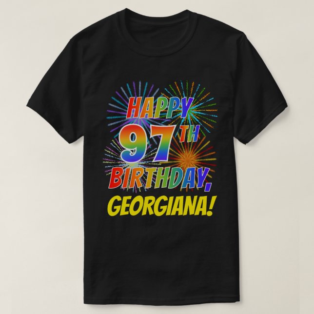 T-shirt Rainbow Look HAPPY 97E ANNIVERSAIRE; Fireworks + N (Design devant)
