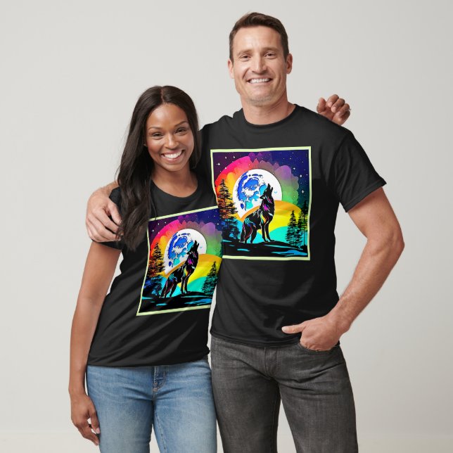 T-shirt Rainbow Lunar Wolf Howl Art (Unisexe)