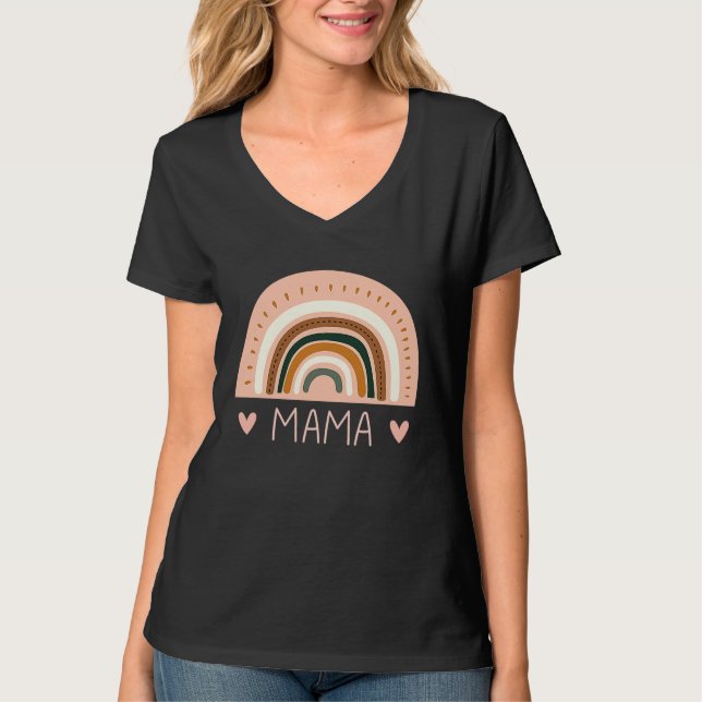 T-shirt Rainbow Mama V Neck  Boho Style Teacher for Mom (Devant)
