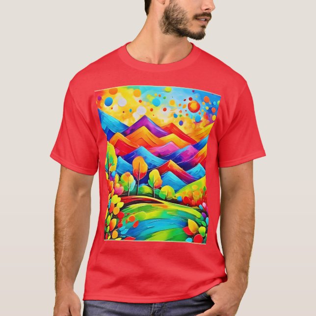 T-shirt Rainbow Mountains Paysage Abstrait (Devant)