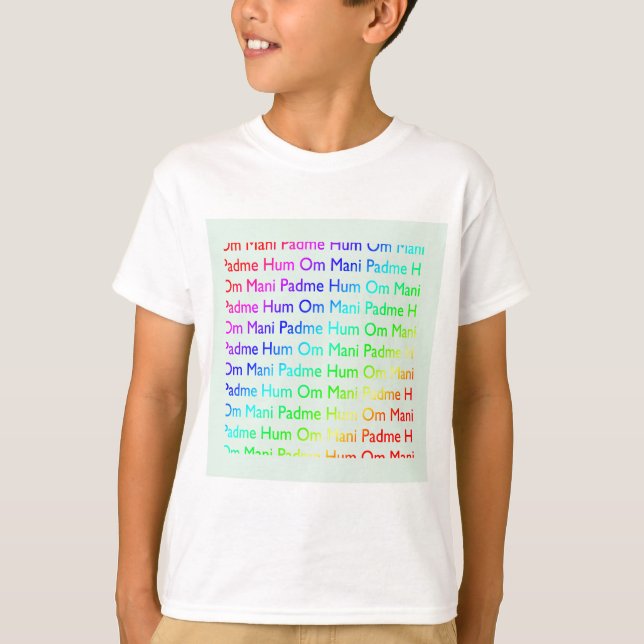 T-shirt Rainbow Om Mani Padme Hum (sur Baby Blue) (Devant)