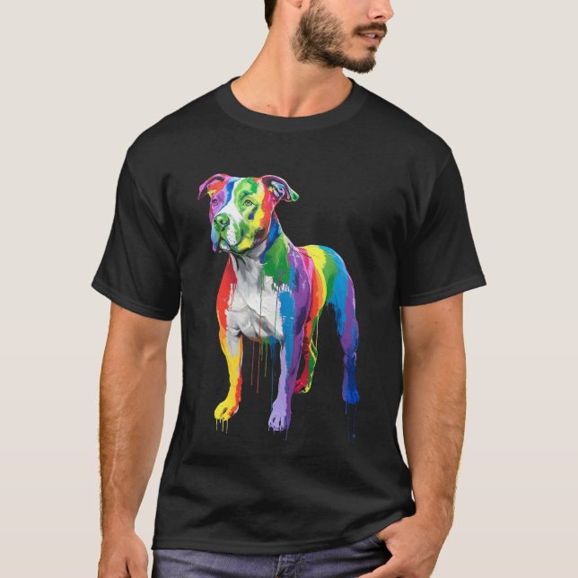 T-shirt Rainbow Pit Bull Art - Amoureux des chiens artisti (Devant)