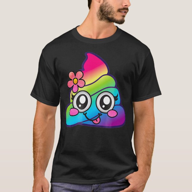 T-shirt Rainbow Poop Emoji Cute Unicorn Poo Flower Silly (Devant)