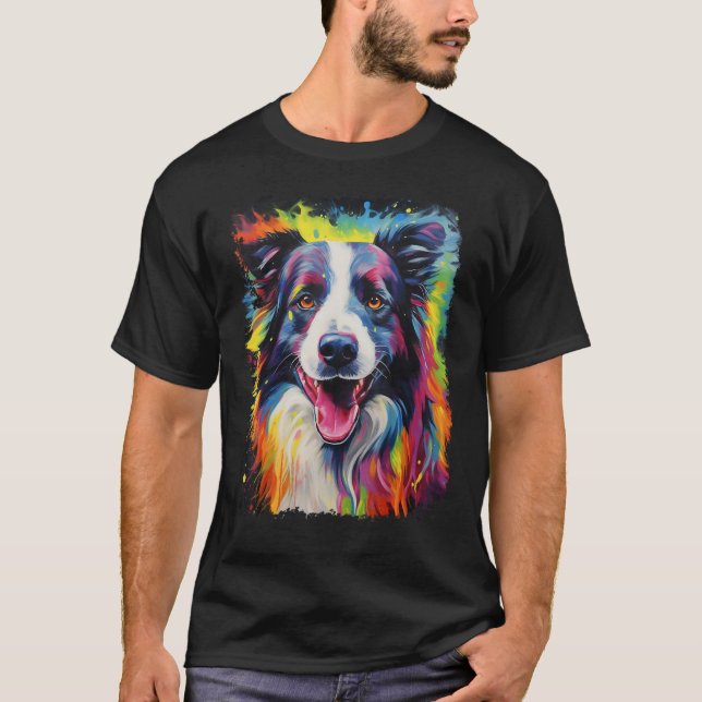 T-shirt Rainbow Pop Art Chien Bordure Collie (Devant)