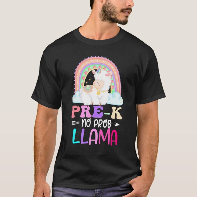 T-shirt Rainbow Pre-K No Prob Llama 100th Day of School (Devant)