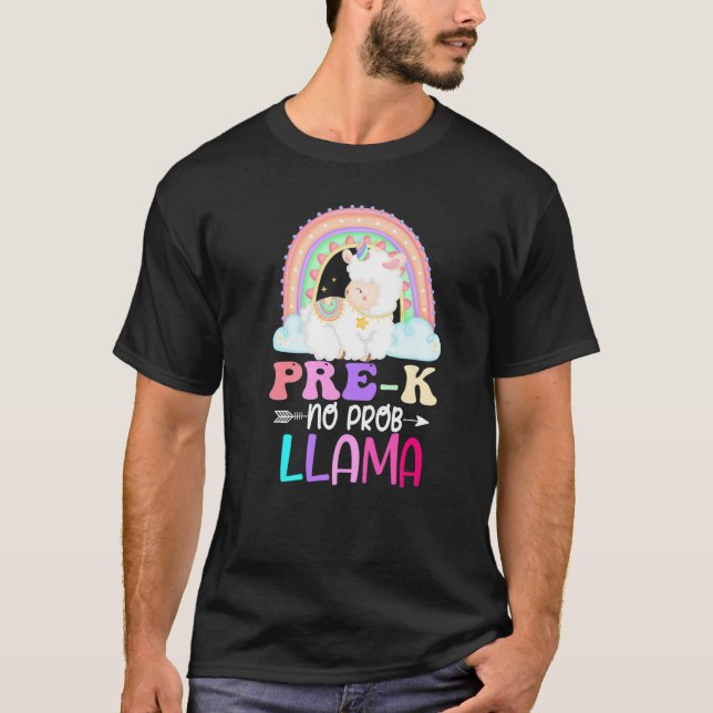 T-shirt Rainbow Pre-K No Prob Llama 100th Day of School Pr (Devant)