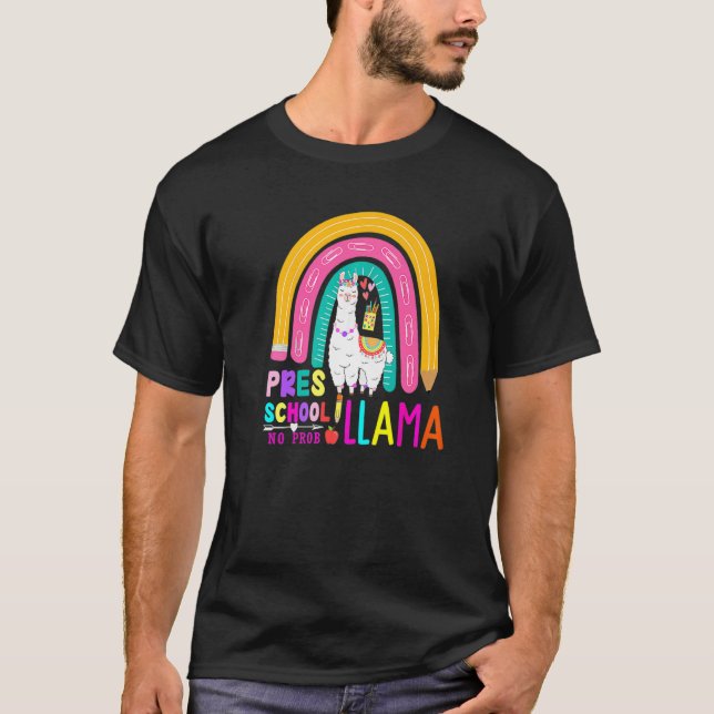 T-shirt Rainbow Pres School No Prob Llama 100th Day of Sch (Devant)