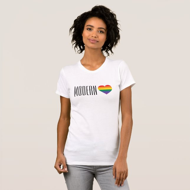 T-shirt Rainbow Pride Coeur Amour moderne (Devant entier)