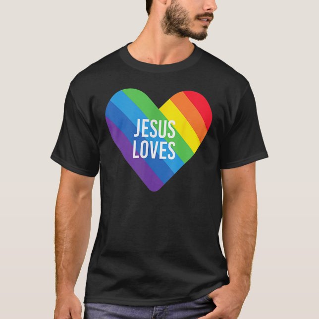 T-shirt Rainbow Pride Gay Christian LGBTQ+ Jésus aime (Devant)