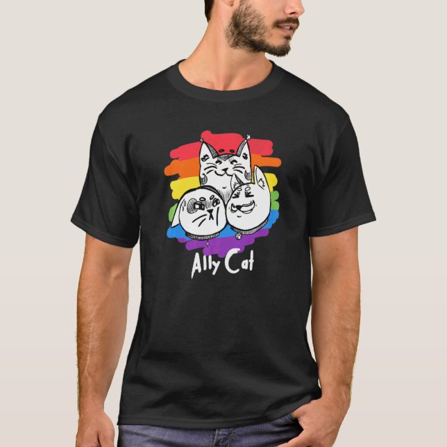 T-shirt Rainbow Pride Lgbt Gay Drapeau Ally Chat 1 (Devant)
