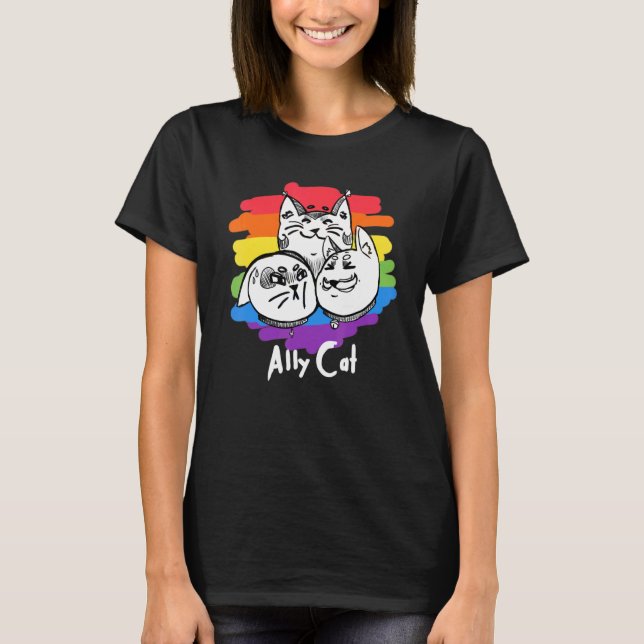 T-shirt Rainbow Pride Lgbt Gay Drapeau Ally Chat 1 (Devant)