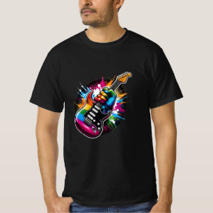 T-shirt Rainbow Rock explosion vive guitare poing