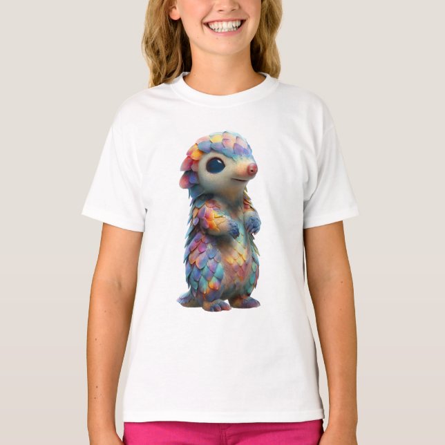 T-shirt Rainbow Scaled Pastel Pangolin Creature Kids (Devant)