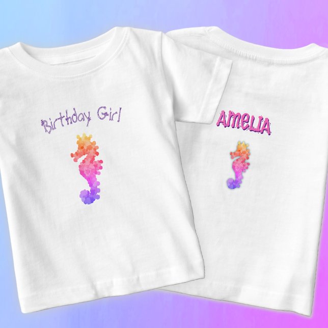 T-Shirt Rainbow Seahorse Birthday Girl Personnalisée (Créateur téléchargé)
