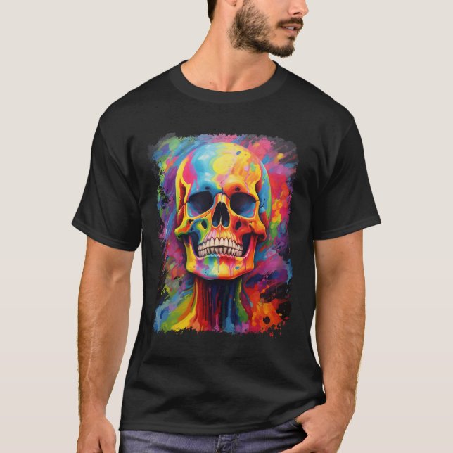 T-shirt Rainbow Skeleton Anatomie effrayant Halloween (Devant)