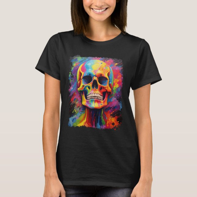 T-shirt Rainbow Skeleton Anatomie effrayant Halloween (Devant)