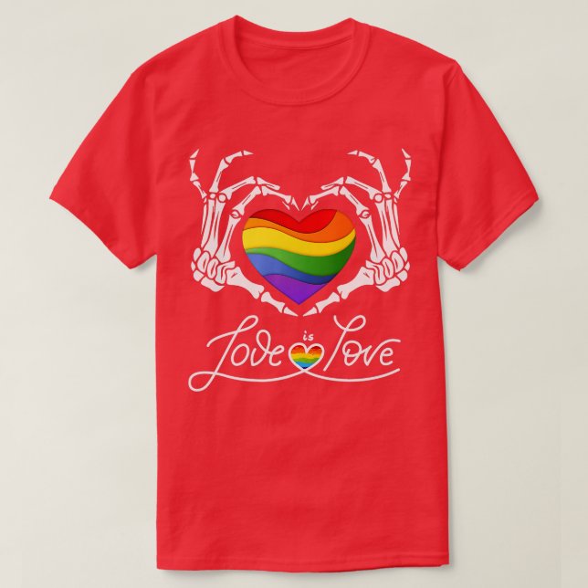 T-shirt Rainbow Skeleton Heart Love Is Love LGB Gay Lesbia (Design devant)