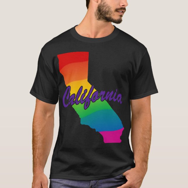 T-shirt Rainbow State Outline California (Devant)