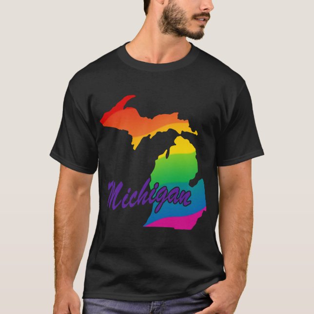 T-shirt Rainbow State Outline Michigan (Devant)