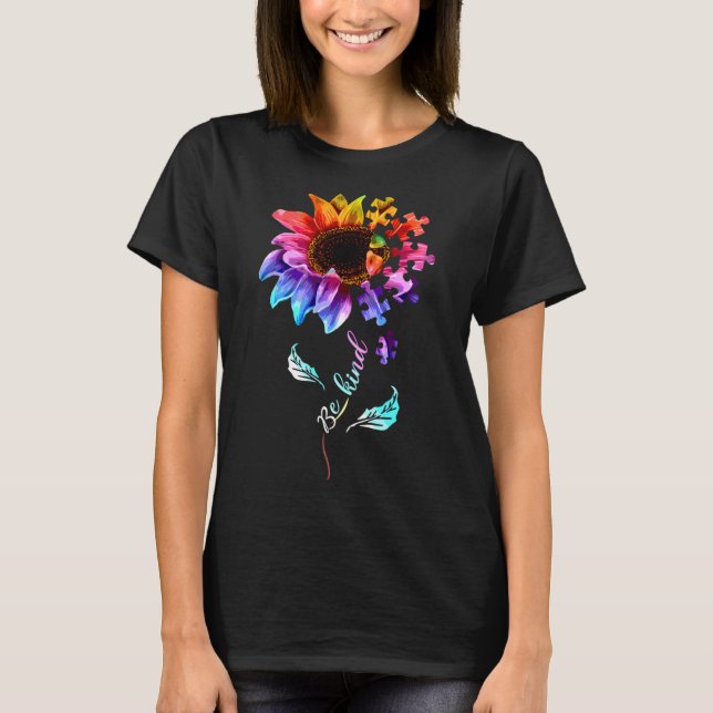 T-shirt Rainbow Sunflower Be Kind Femmes Filles Autisme Aw (Devant)